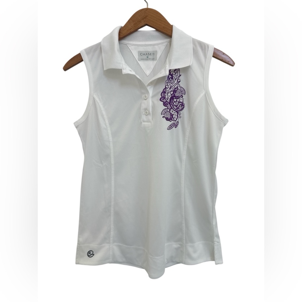 Chase 54 Women White Sleeveless Golf Polo Shirt Top Summer Casual